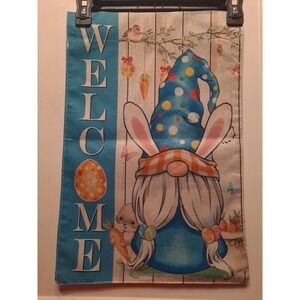 NEW‎ 1pc Double Sided Welcome With Easter Gnome Garden Flag 12x18 Bunny Eggs